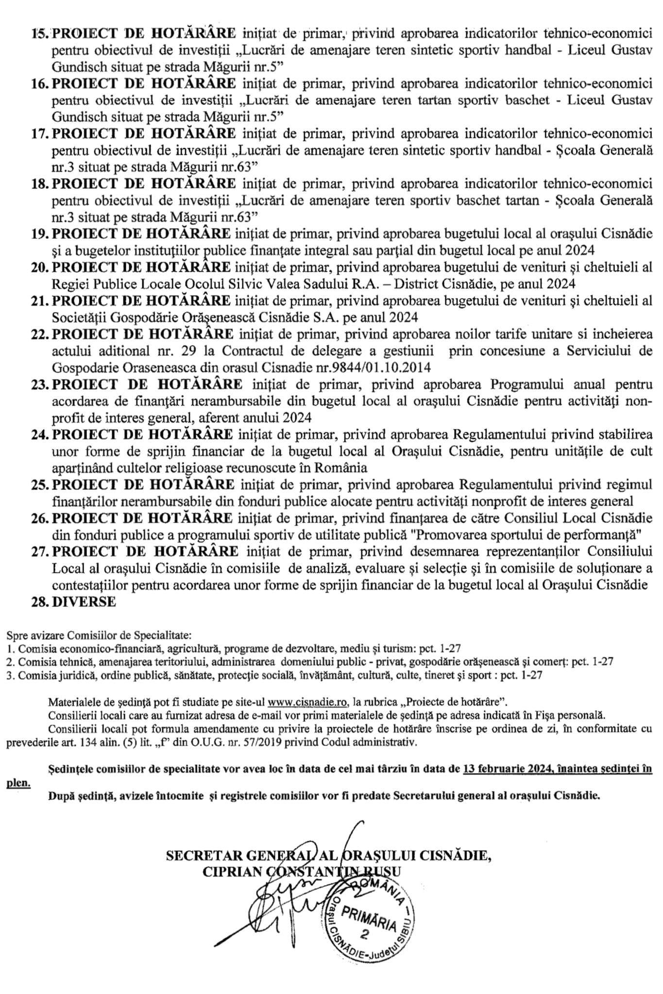 Aprobarea bugetului local Cisnădie pentru anul 2024