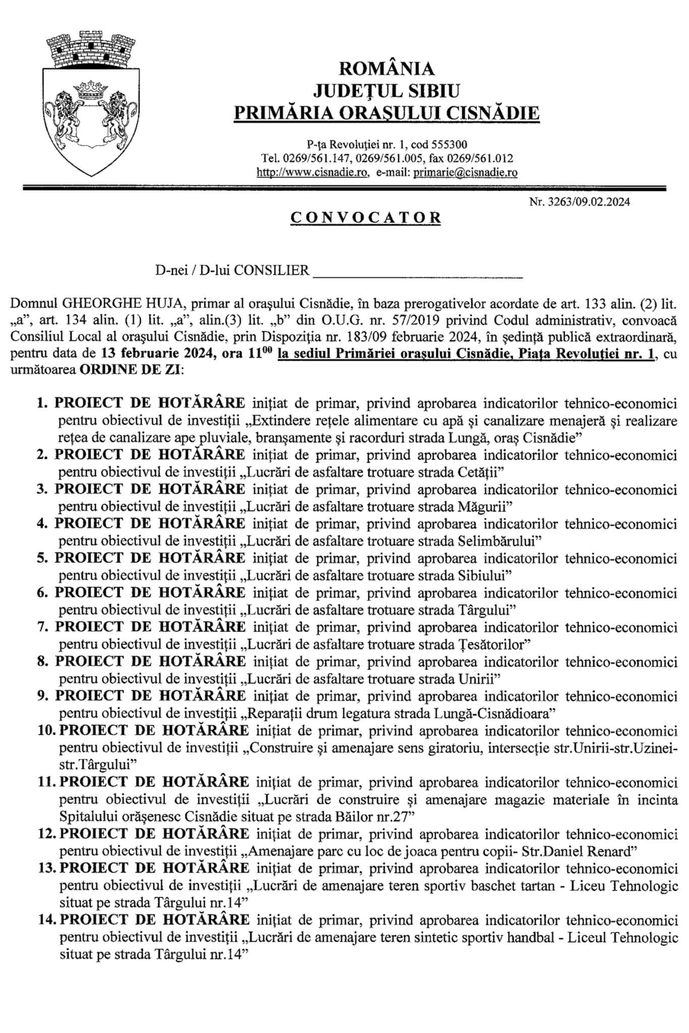 Aprobarea bugetului local Cisnădie pentru anul 2024