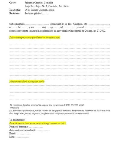 Cum scriem o sesizare?