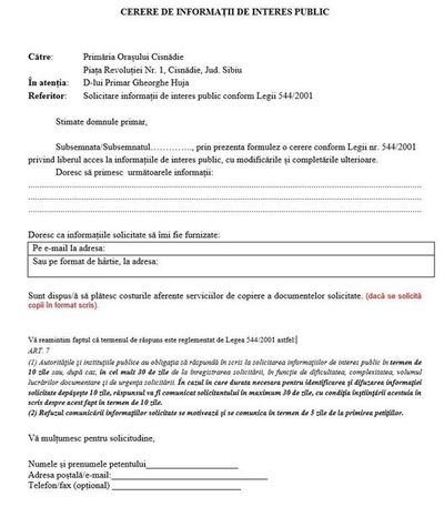 Cum scriem o cerere pentru informații de interes public?