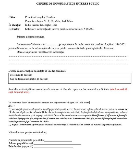 Cum scriem o cerere pentru informații de interes public?